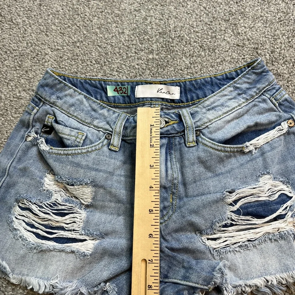 KanCan Denim Jean‎ Shorts Womens 1/24 Blue Distressed Ripped Frayed Hem Cutoff